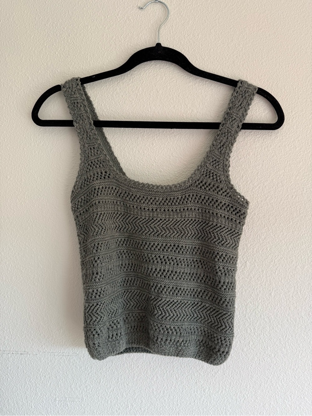 Crochet Knit Tank Top - Army Green